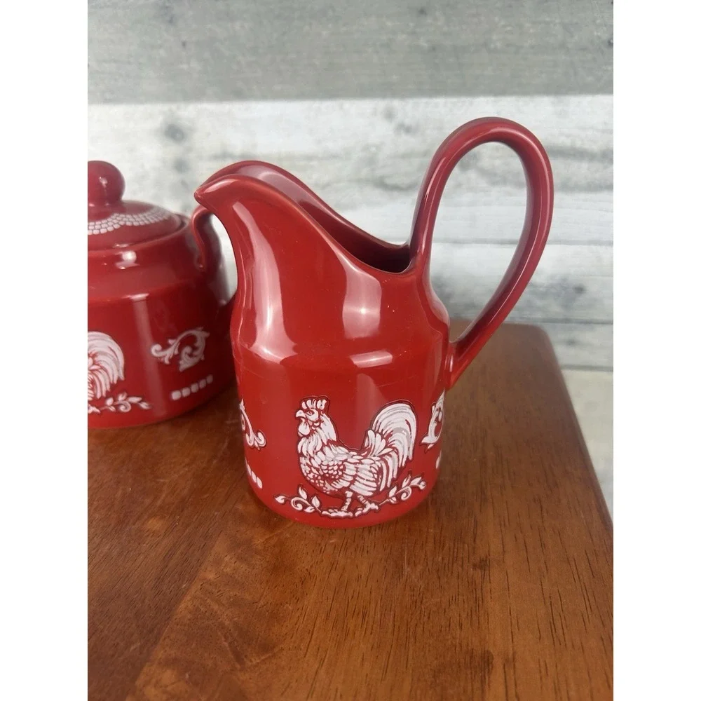 Temptations By Tara Red Doodle Doo Sugar & Creamer